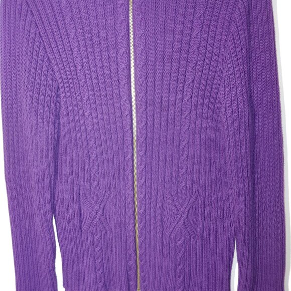 Chaps 100% Cotton Full Zip Cable Knit Stand Collar Sweater Cardigan Sz XL Purple - Picture 3 of 4